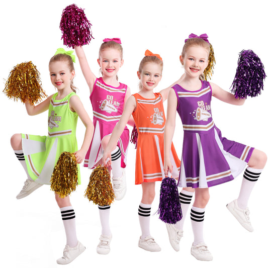 Seasons Cheerleader Costume for Girls, UV Black Light Responsive Cheerleading Outfit Halloween Dress Up