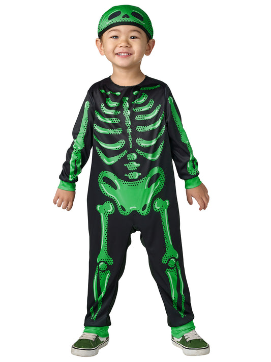 Seasons Rainbow Skeleton Costume with Hat for Toddler 2-4T, Black-Light Responsive, Halloween Cosplay Costume (Boys)