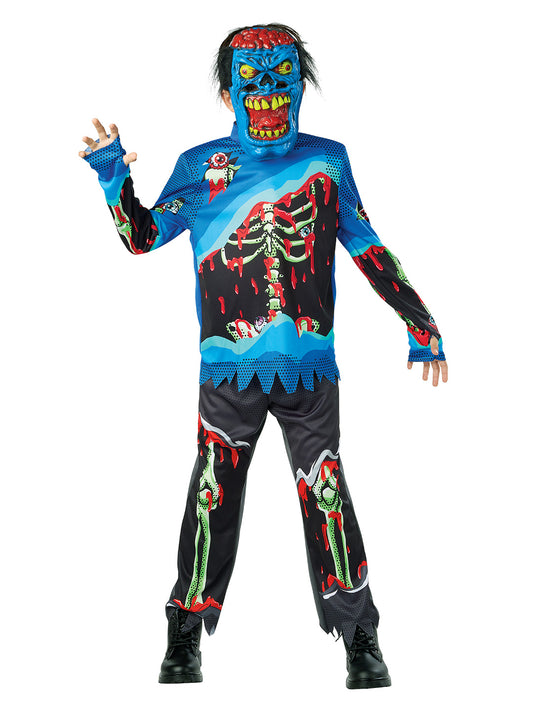 Seasons Comic Book Zombie Costumes for Boys, Black-Light Responsive Costumes for Halloween Glow Party